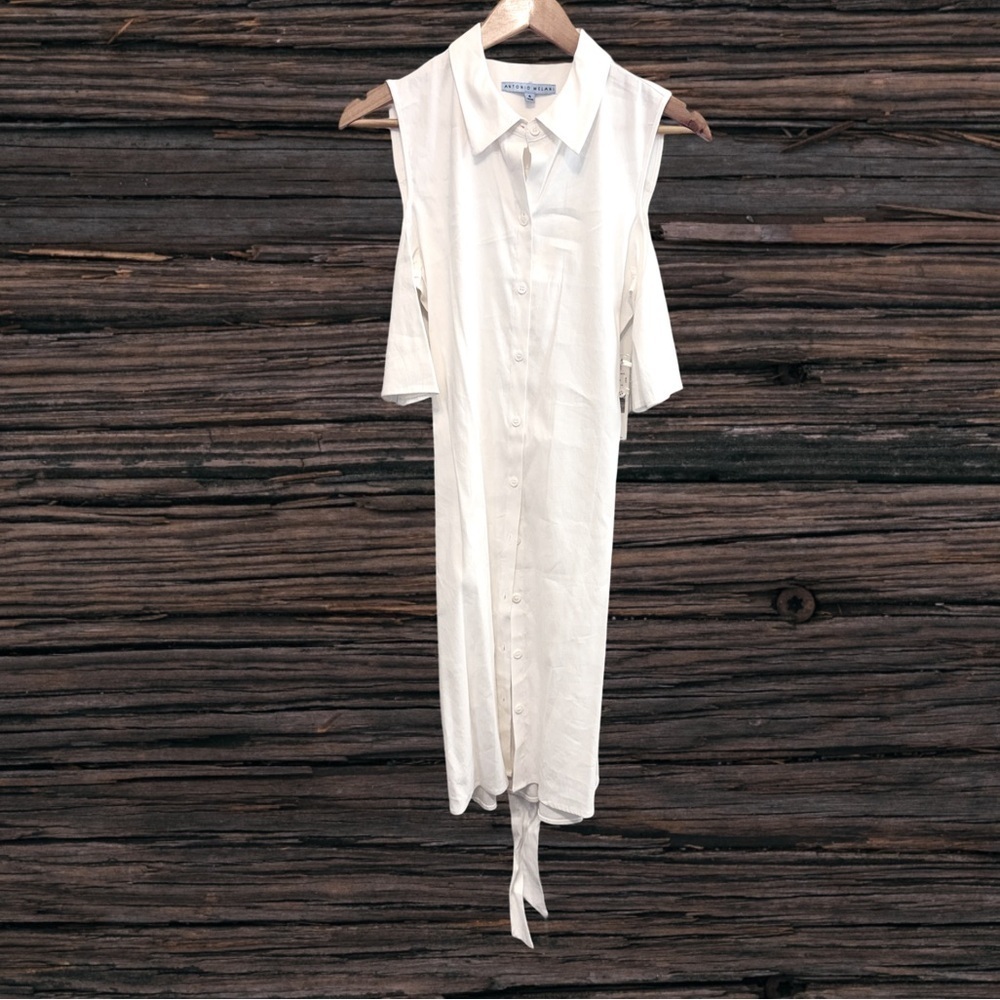 ANTONIO MELANI White Sleeveless Midi Shirt Dress